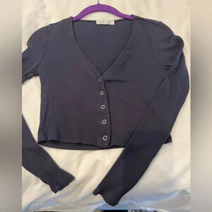 Hashtag Button up vneck long sleeve crop top